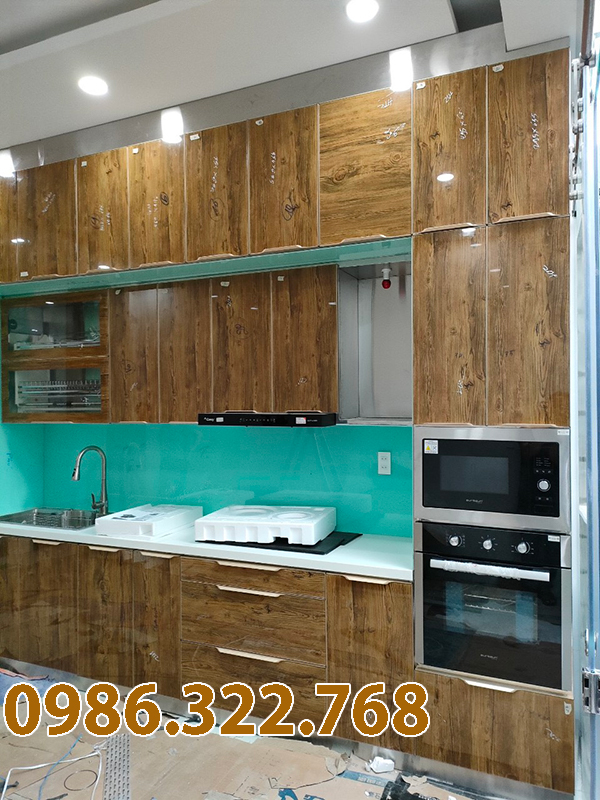Tủ bếp inox vân gỗ