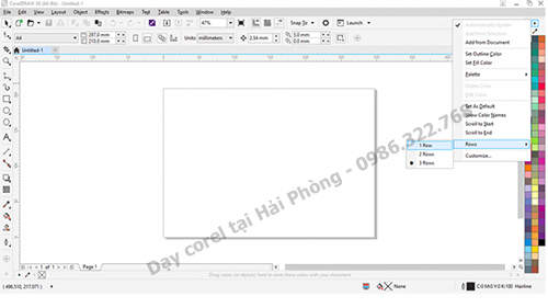 Hiện thanh bảng màu trong corel