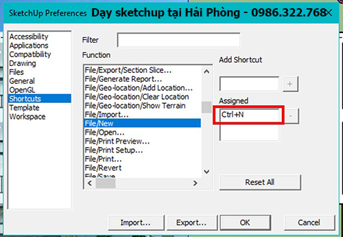 Phím tắt tạo mới trong sketchup