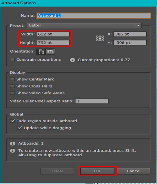 Thiết lập khung kích thước file trong Ai