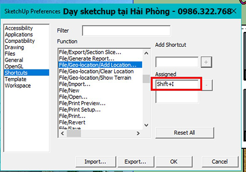 Hướng dẫn cách đặt phím tắt trong Sketchup